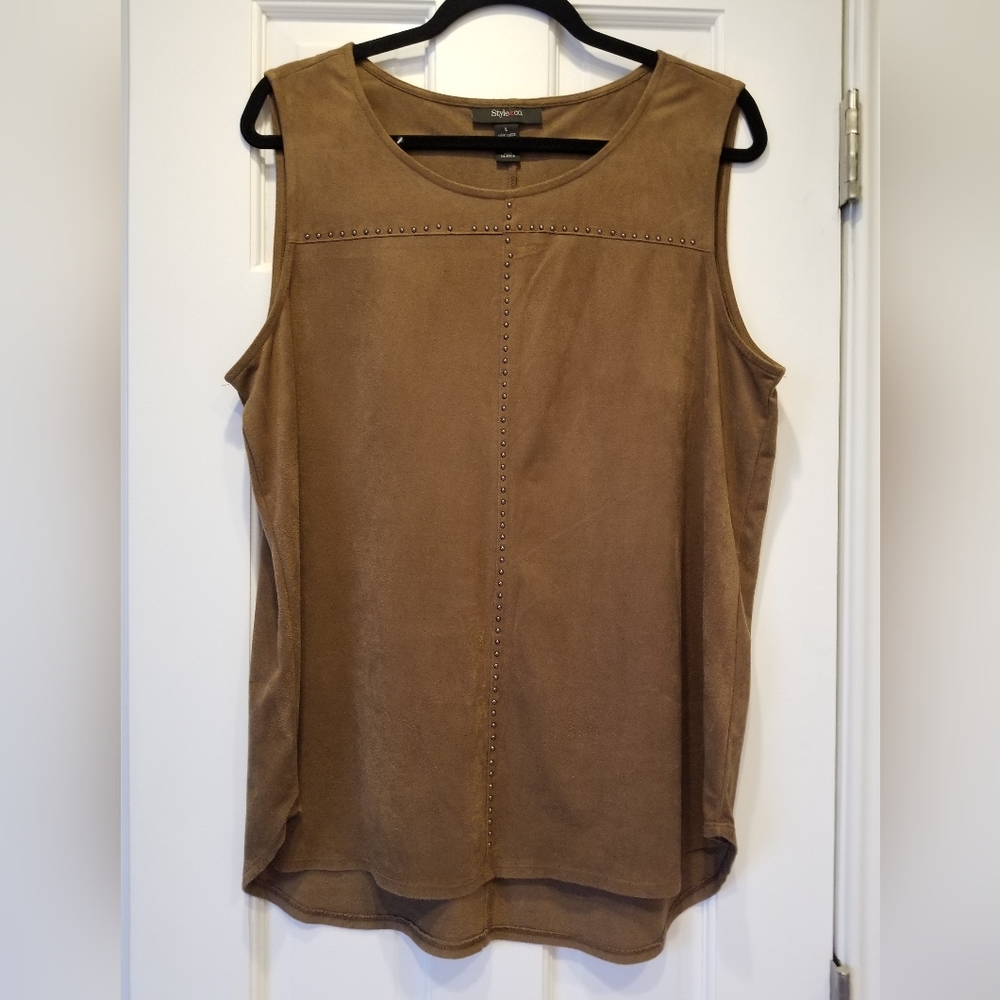 Style and Company Faux Suede Vest Sleeveless with small embellishments on front.